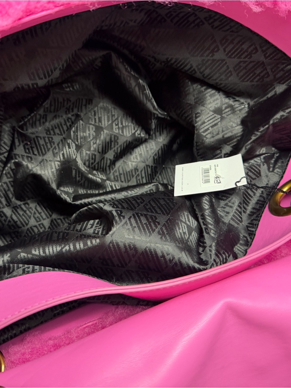 Kurt Geiger Hot Pink Faux Shearling Bag with Gold Accent - Picture 5 of 6